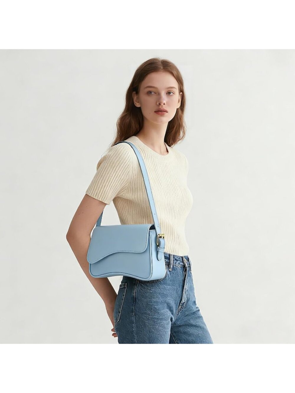 Women's Blue PU Leather Underarm Crossbody Purse Adjustable Strap Handbag - Picture 2 of 6